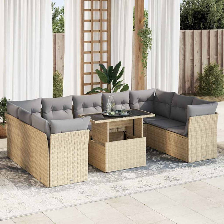 sofasæt til haven 10 dele med hynder polyrattan beige