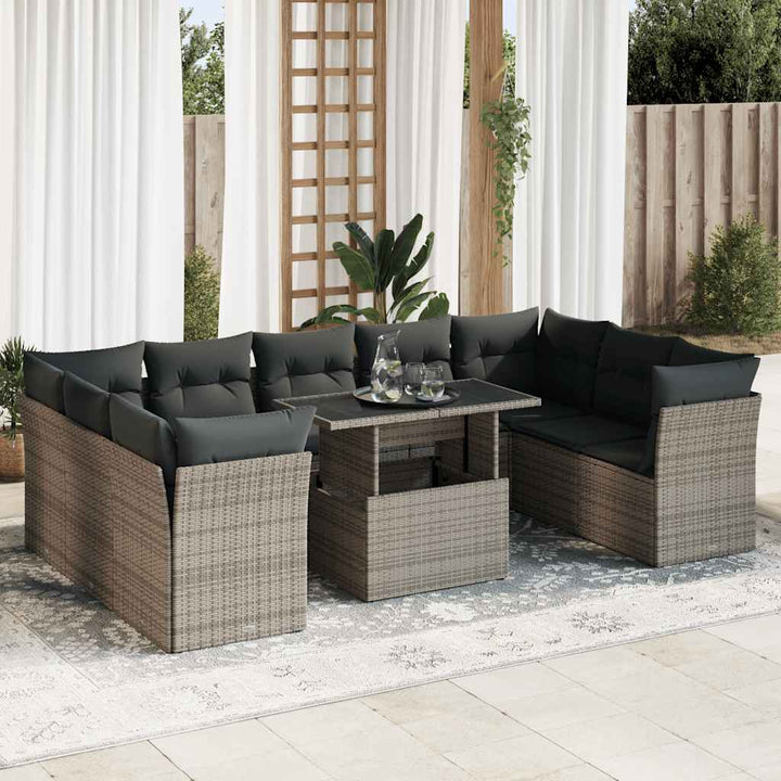 sofasæt til haven 10 dele med hynder polyrattan grå
