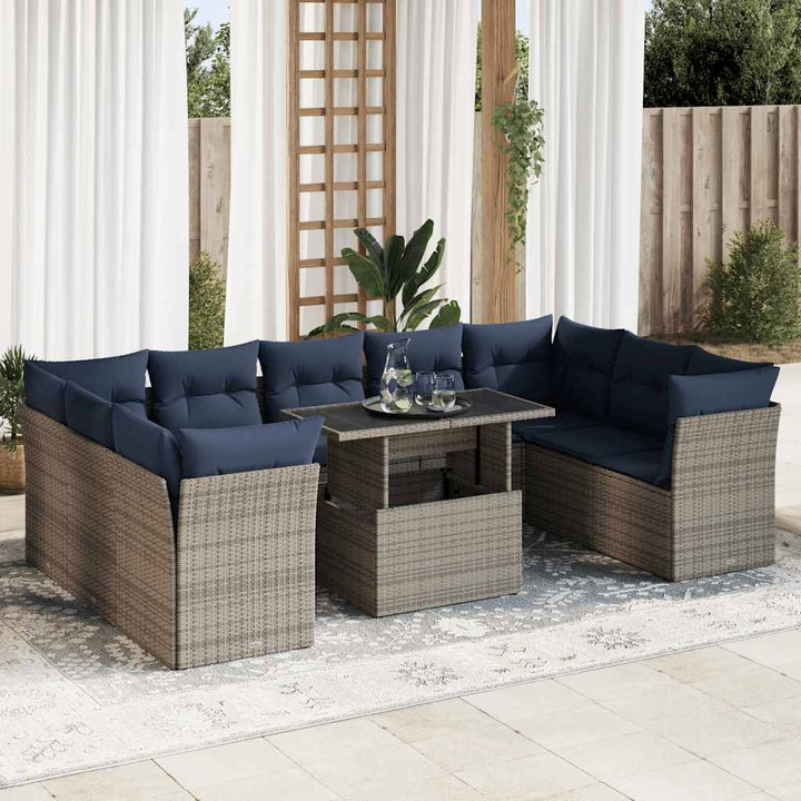 sofasæt til haven 10 dele med hynder polyrattan akacietræ grå