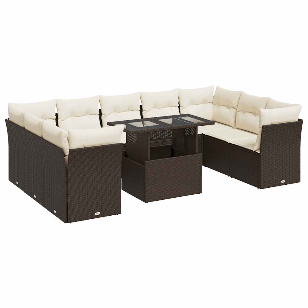 sofasæt til haven 10 dele med hynder polyrattan brun