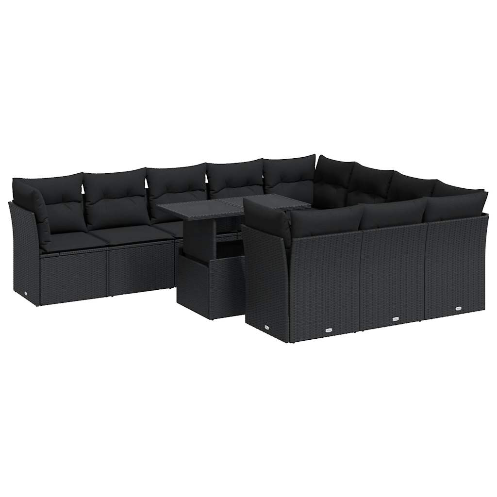 sofasæt til haven 11 dele med hynder polyrattan sort