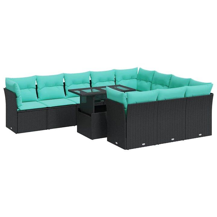 sofasæt til haven 11 dele med hynder polyrattan akacietræ sort