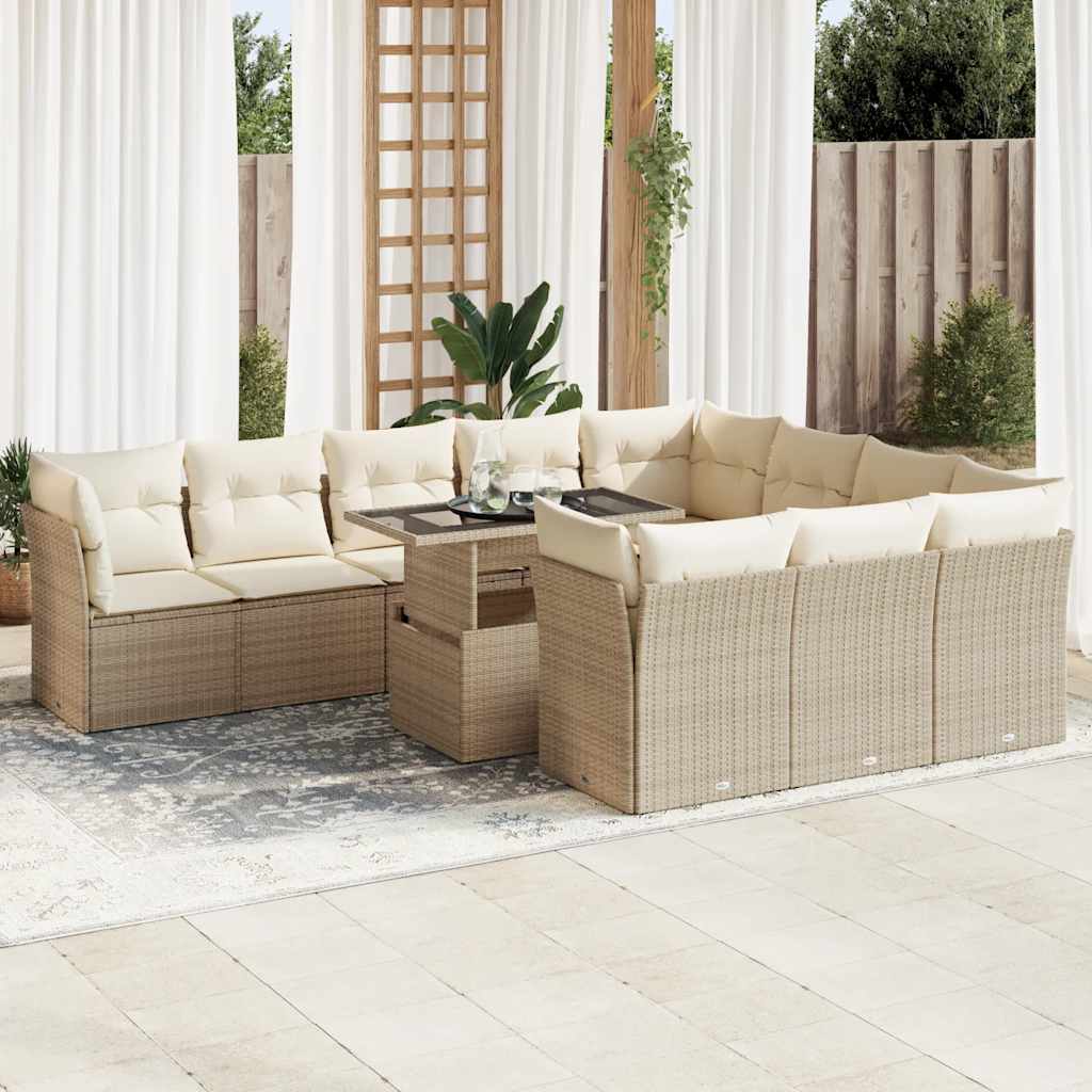 sofasæt til haven 11 dele med hynder polyrattan beige