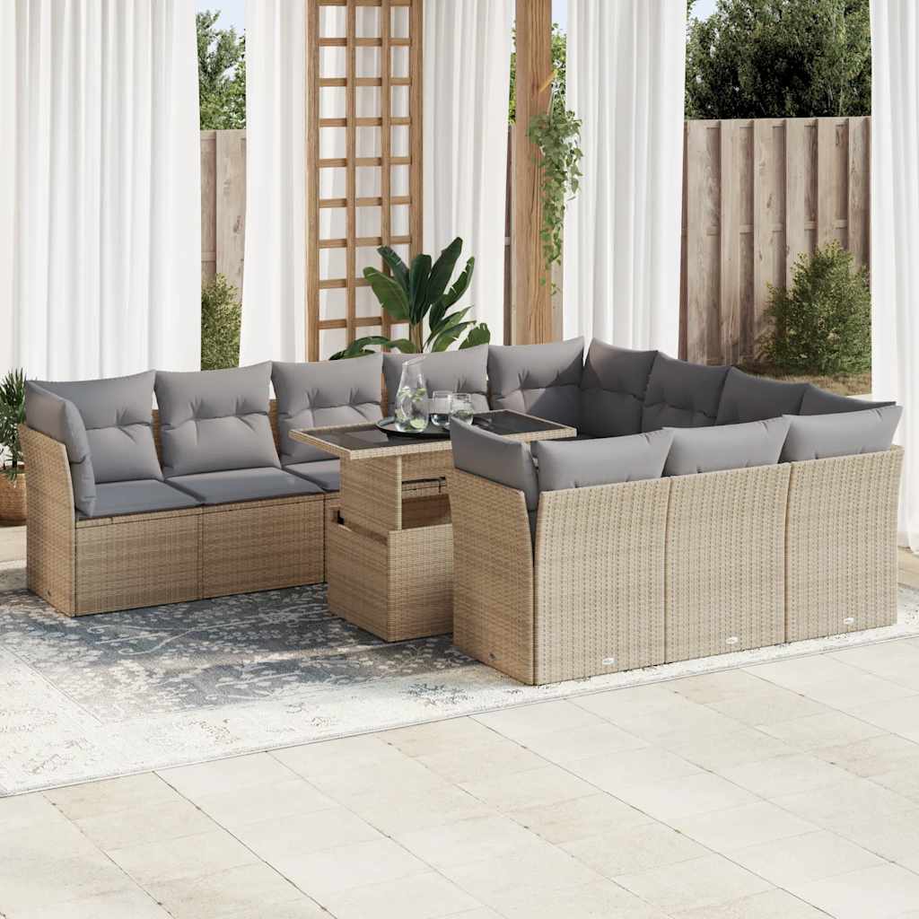 sofasæt til haven 11 dele med hynder polyrattan beige