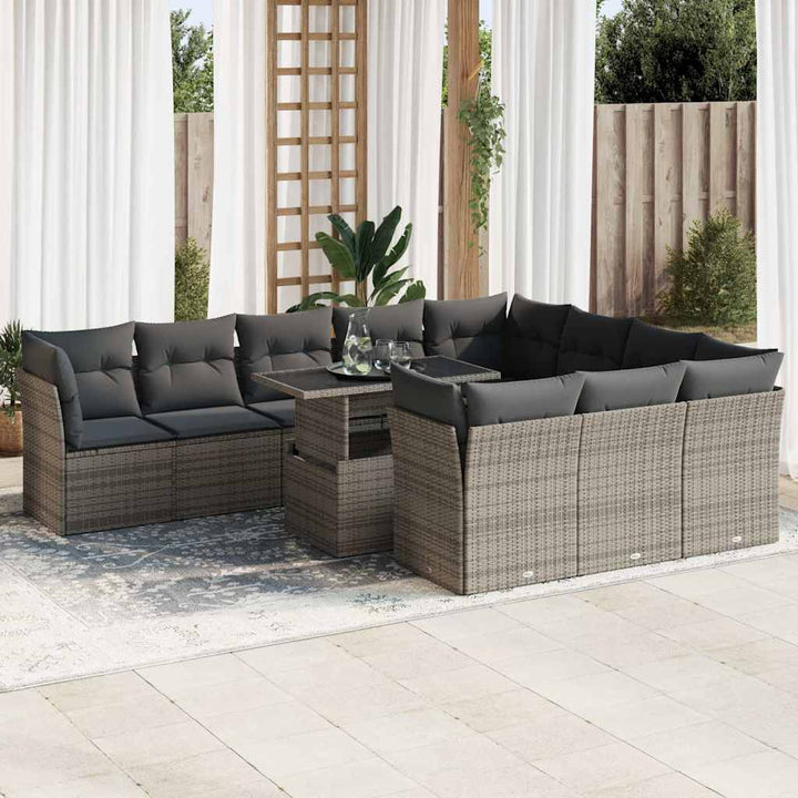 loungesæt til haven 11 dele med hynder polyrattan grå