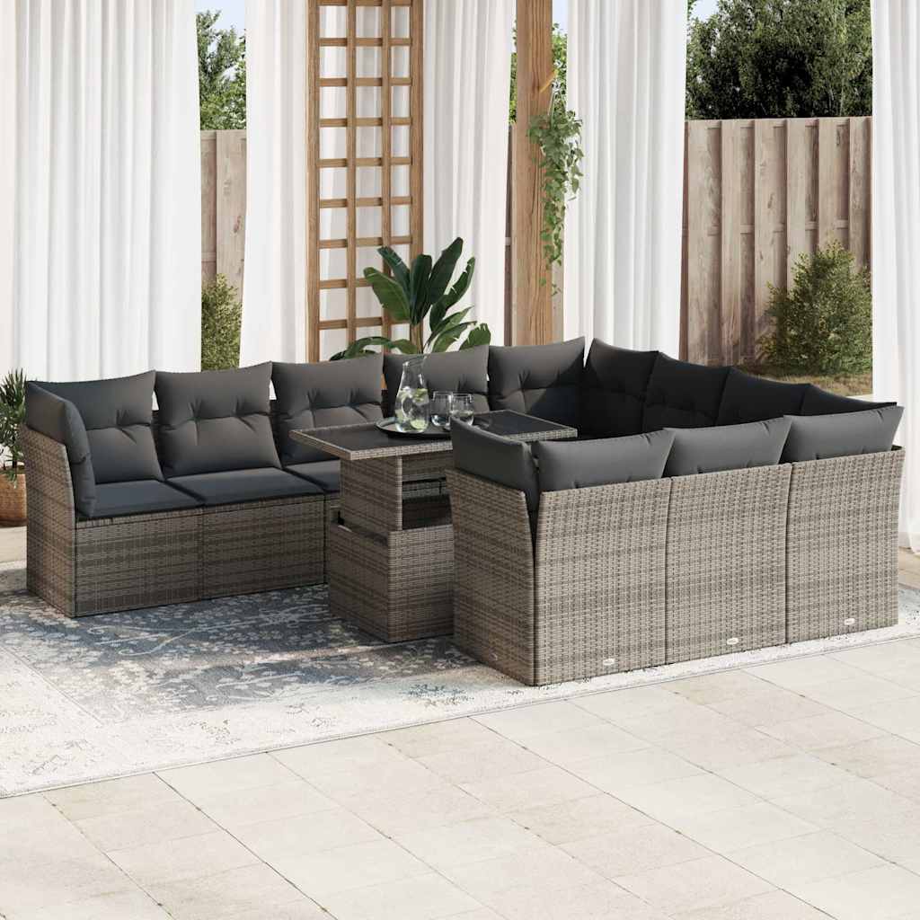 loungesæt til haven 11 dele med hynder polyrattan grå