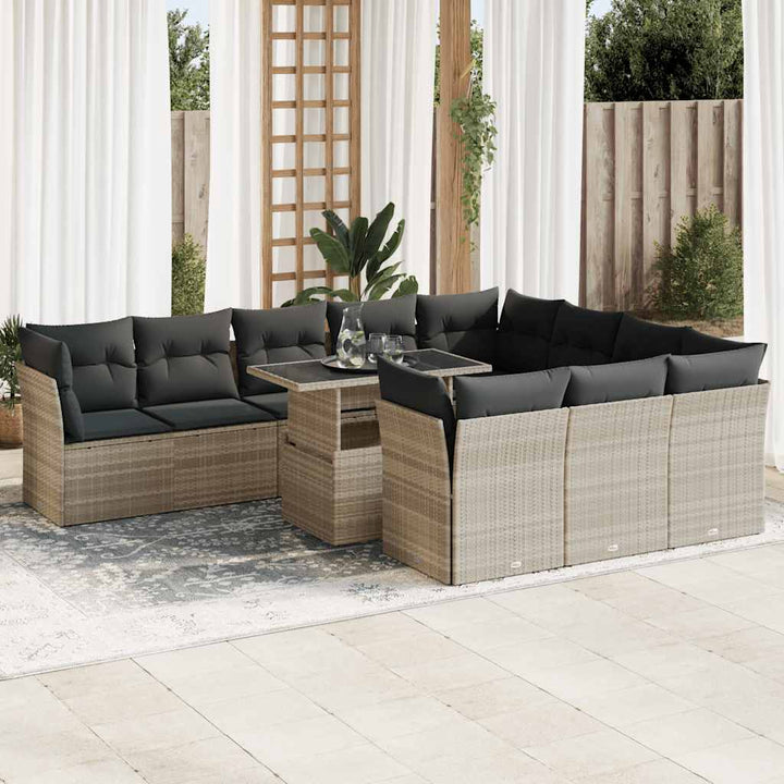 loungesæt til haven 11 dele med hynder polyrattan grå