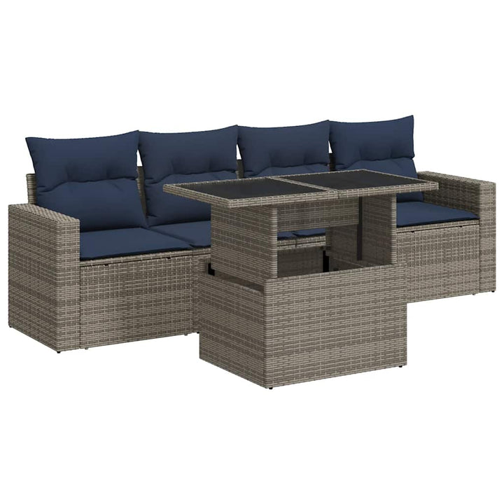 sofasæt 5 dele med hynder polyrattan akacietræ grå