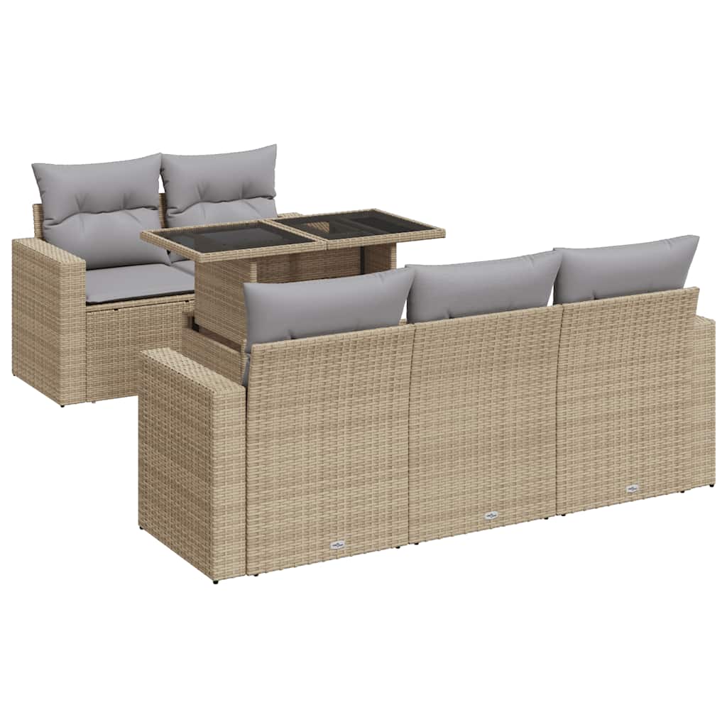 sofasæt til haven 6 dele med hynder polyrattan beige