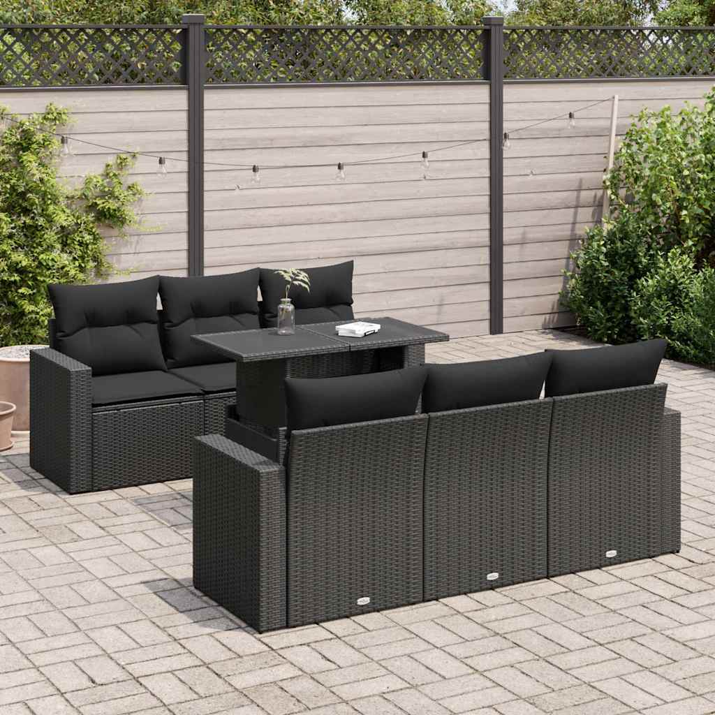 sofasæt til haven 7 dele med hynder polyrattan sort