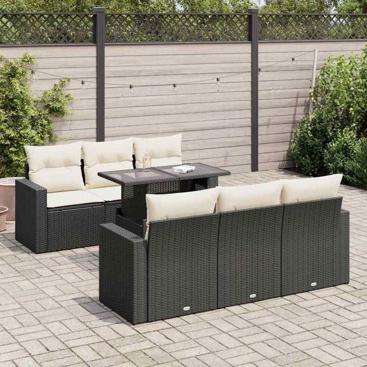 sofasæt til haven 7 dele med hynder polyrattan sort