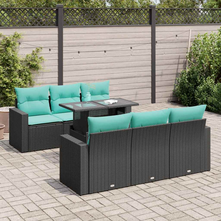 sofasæt til haven 7 dele med hynder polyrattan akacietræ sort