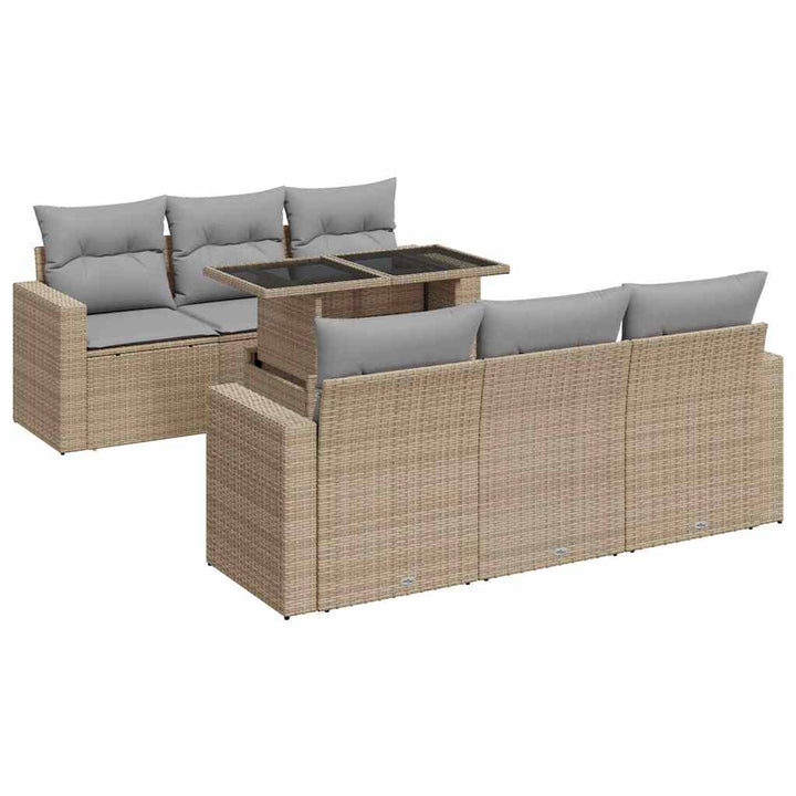 sofasæt til haven 7 dele med hynder polyrattan beige