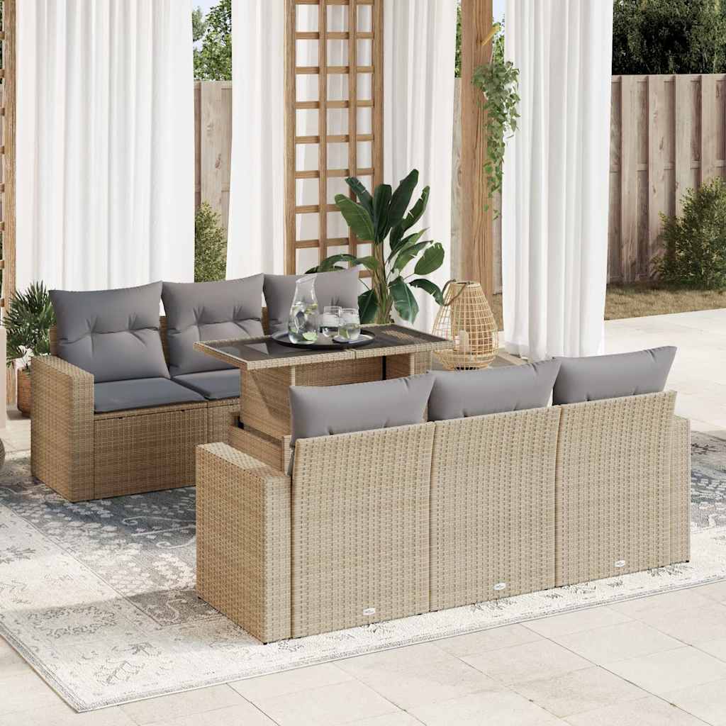 sofasæt til haven 7 dele med hynder polyrattan beige