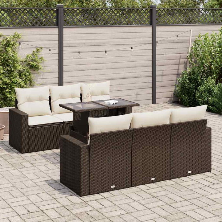 sofasæt til haven 7 dele med hynder polyrattan brun