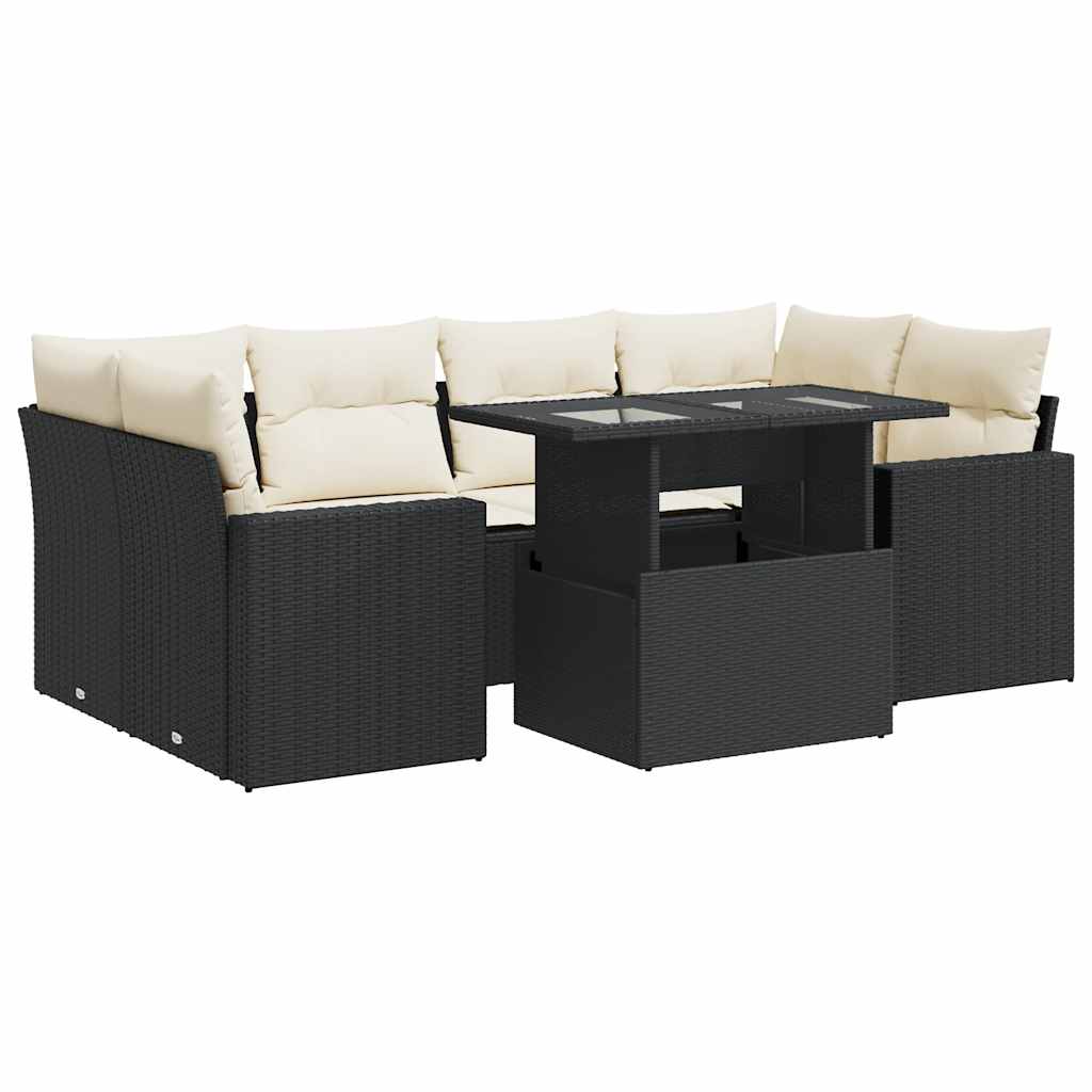 sofasæt til haven 7 dele med hynder polyrattan sort