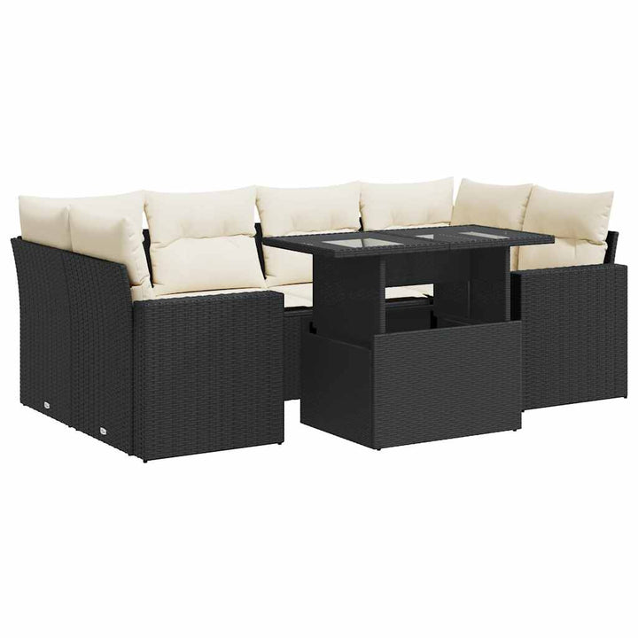 sofasæt til haven 7 dele med hynder polyrattan sort