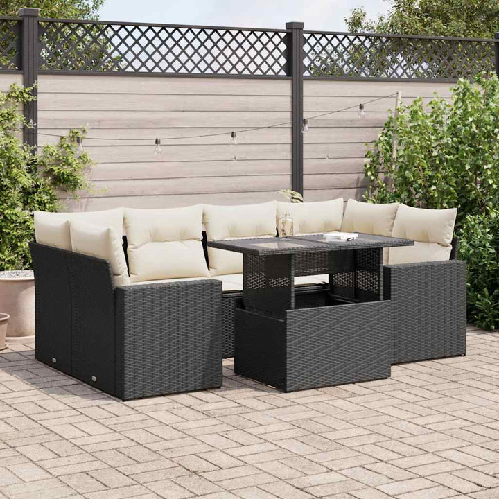sofasæt til haven 7 dele med hynder polyrattan sort