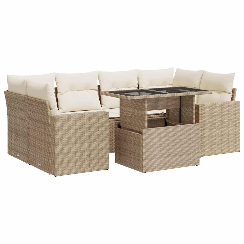 sofasæt til haven 7 dele med hynder polyrattan beige