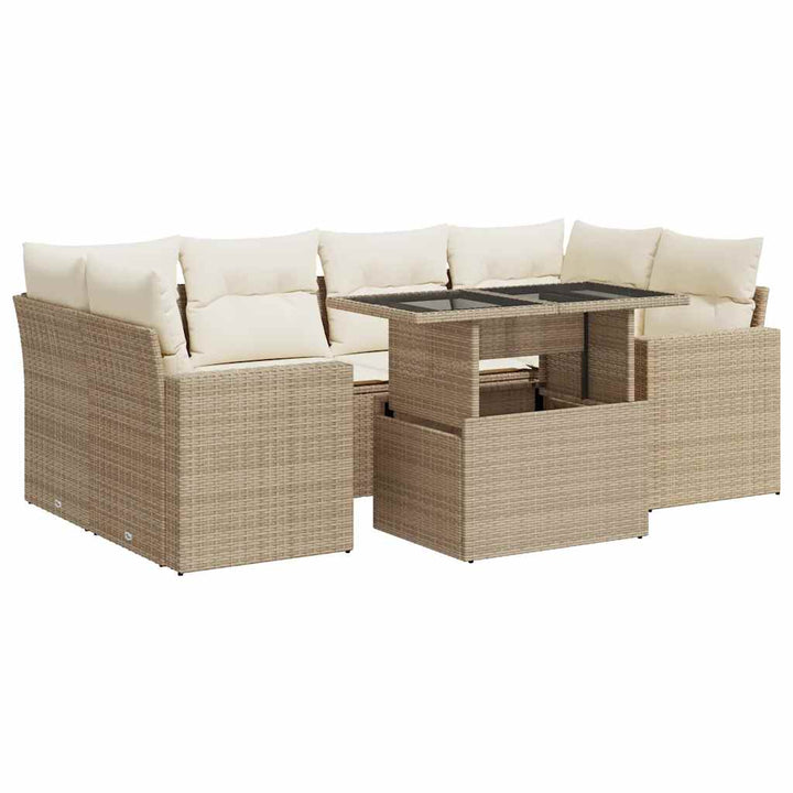 sofasæt til haven 7 dele med hynder polyrattan beige