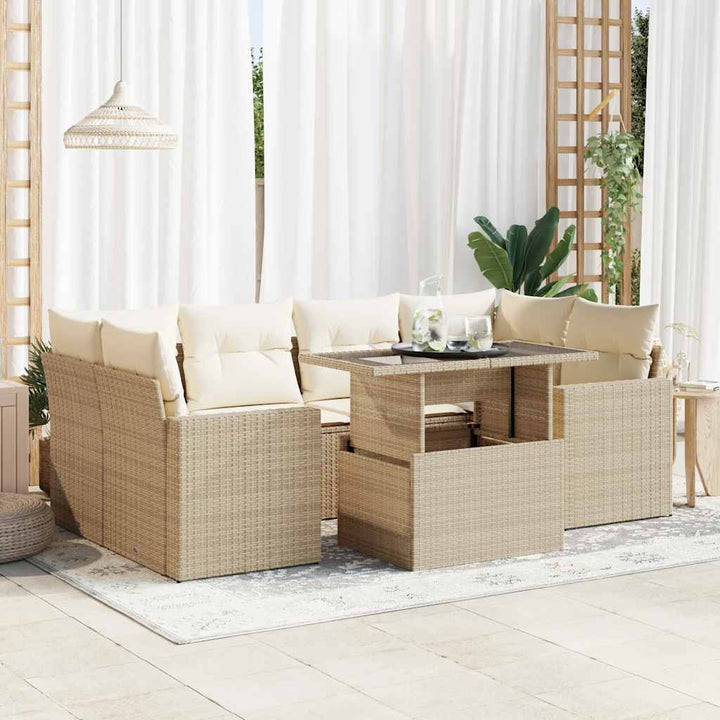 sofasæt til haven 7 dele med hynder polyrattan beige