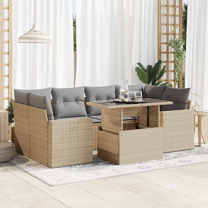 sofasæt til haven 7 dele med hynder polyrattan beige