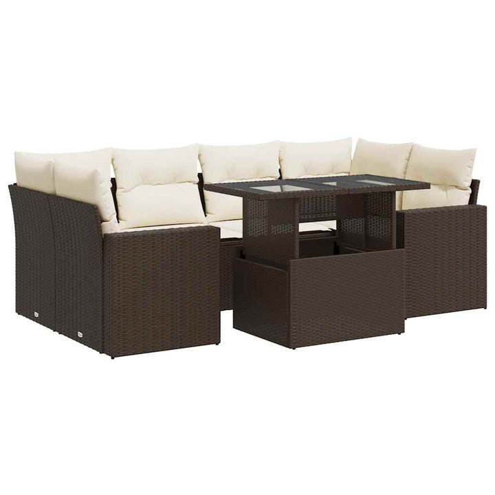sofasæt til haven 7 dele med hynder polyrattan brun