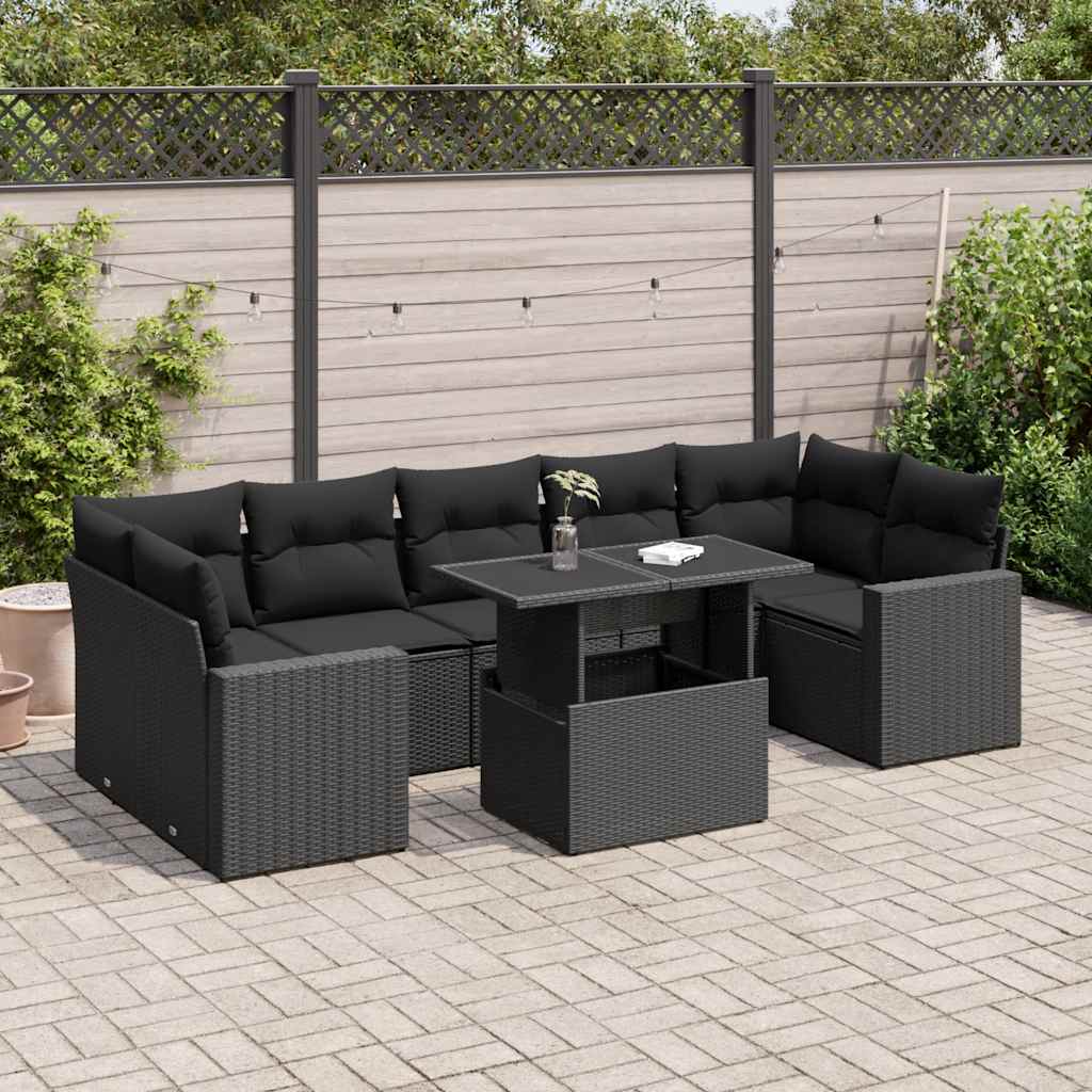 sofasæt til haven 8 dele med hynder polyrattan sort