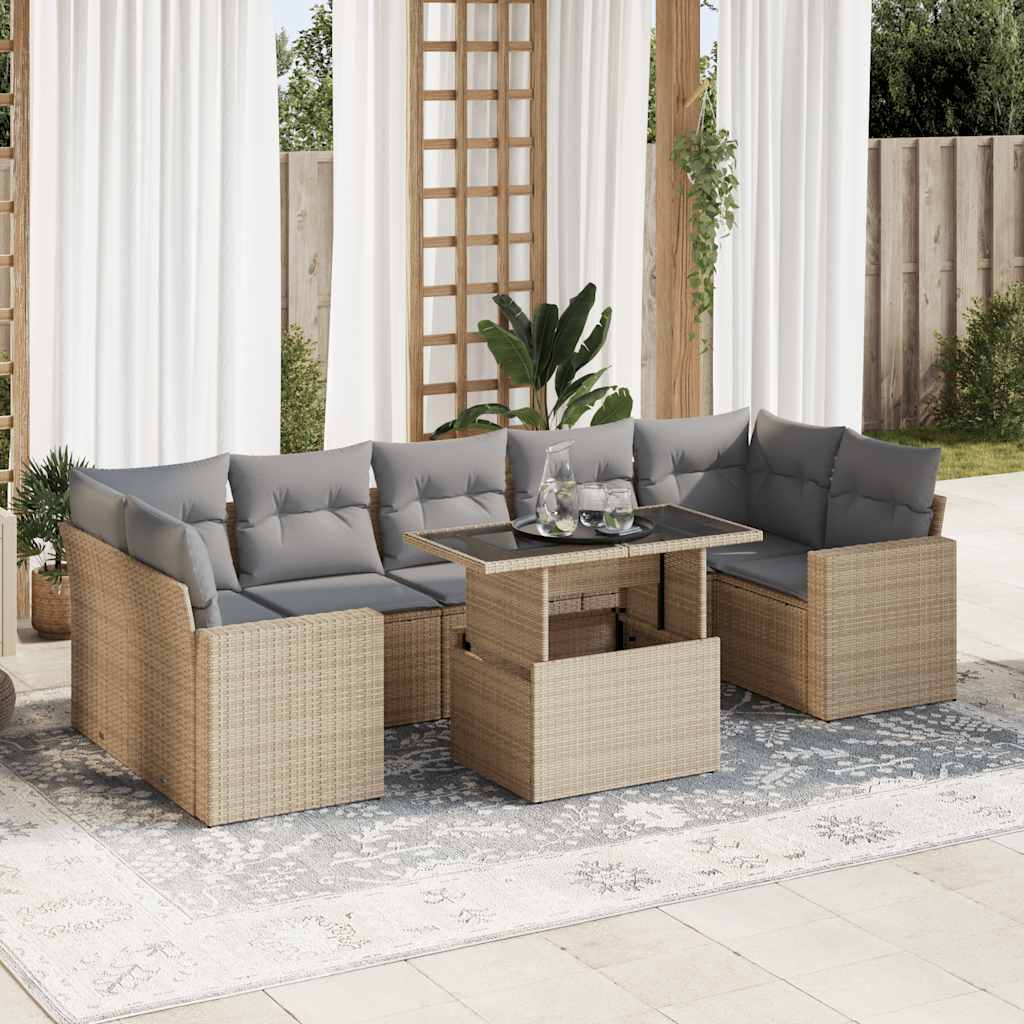 sofasæt til haven 8 dele med hynder polyrattan beige