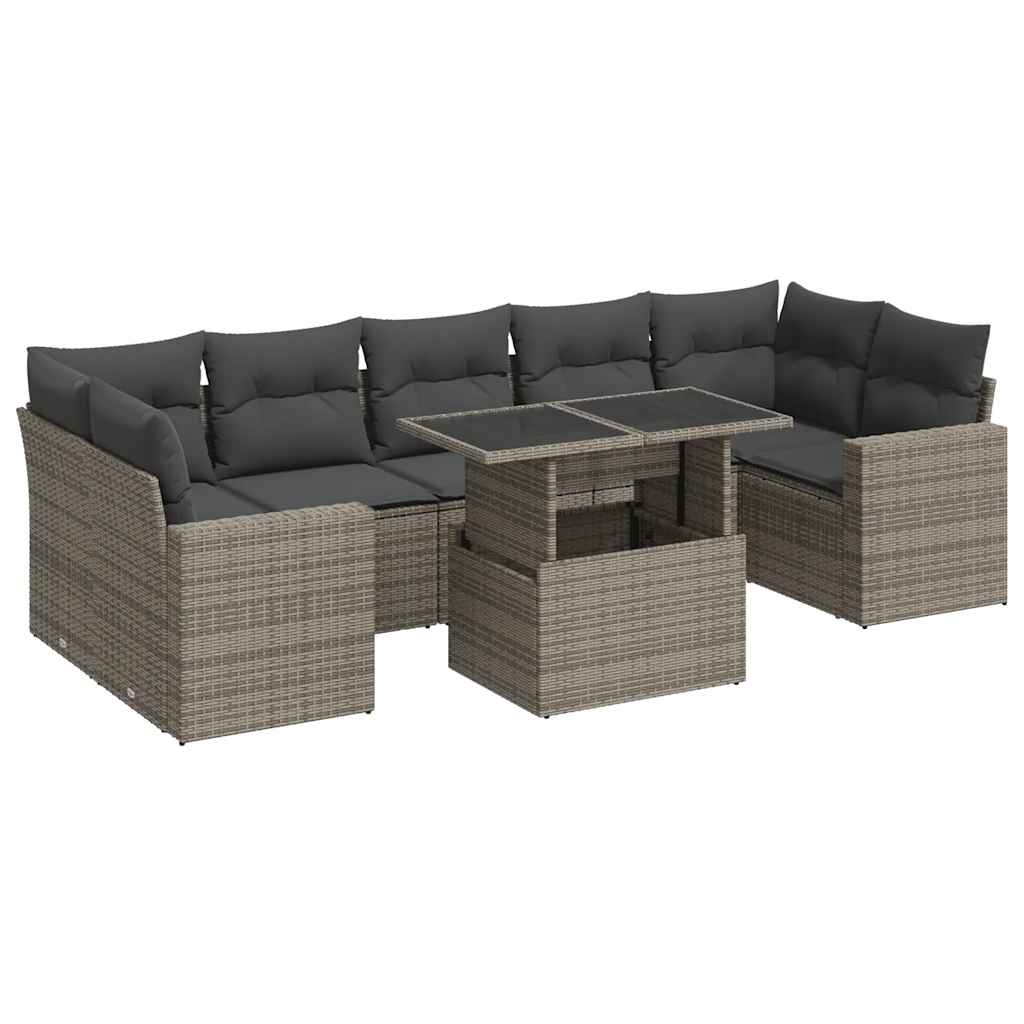 sofasæt til haven 8 dele med hynder polyrattan grå