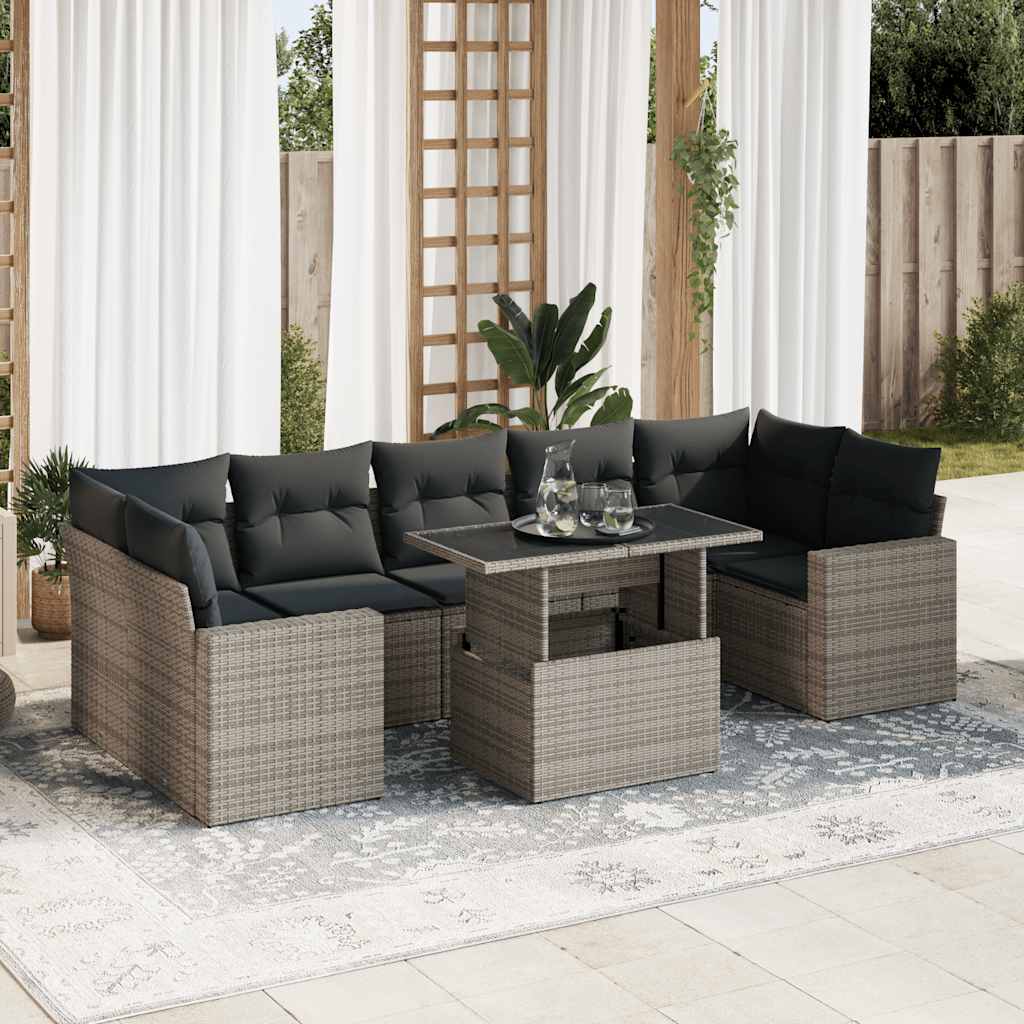 sofasæt til haven 8 dele med hynder polyrattan grå