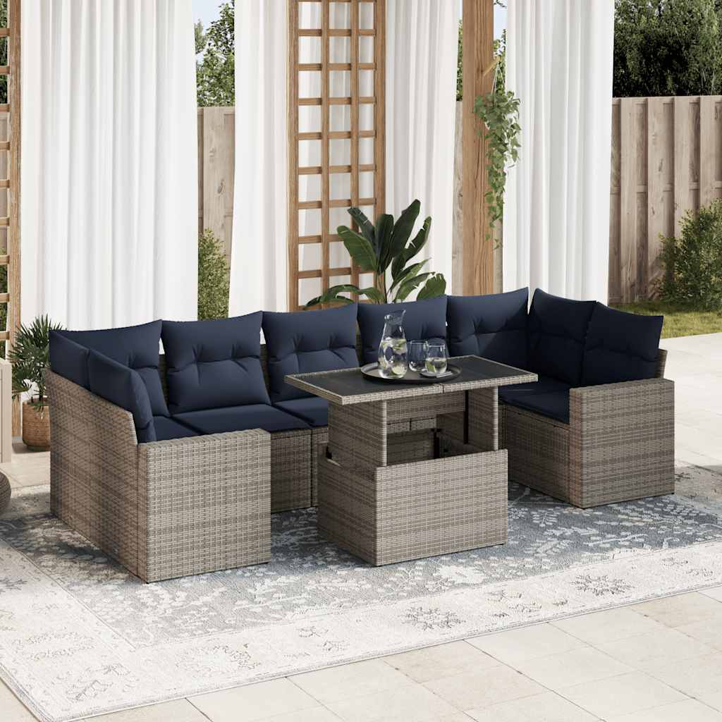 sofasæt til haven 8 dele med hynder polyrattan akacietræ grå