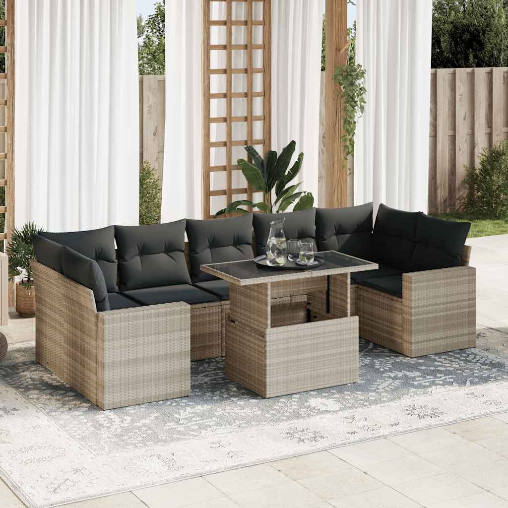 sofasæt til haven 8 dele med hynder polyrattan lysegrå