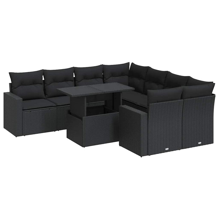 sofasæt til haven 9 dele med hynder polyrattan sort