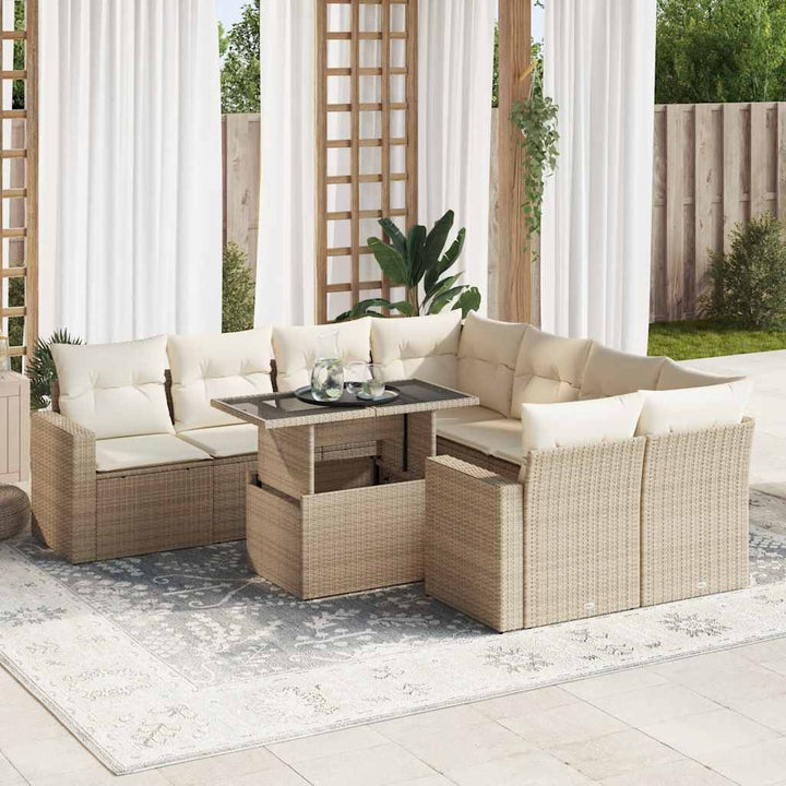 sofasæt til haven 9 dele med hynder polyrattan beige