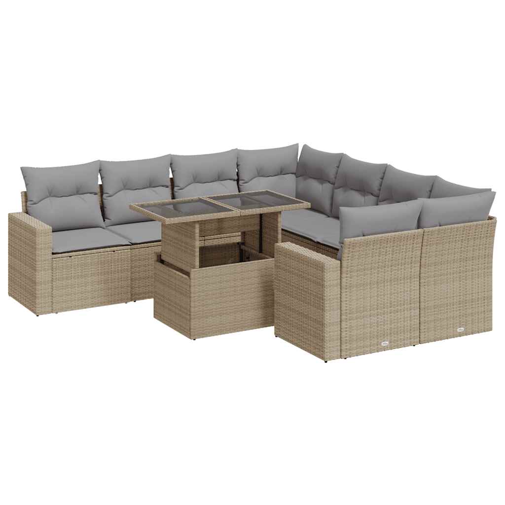 sofasæt til haven 9 dele med hynder polyrattan beige