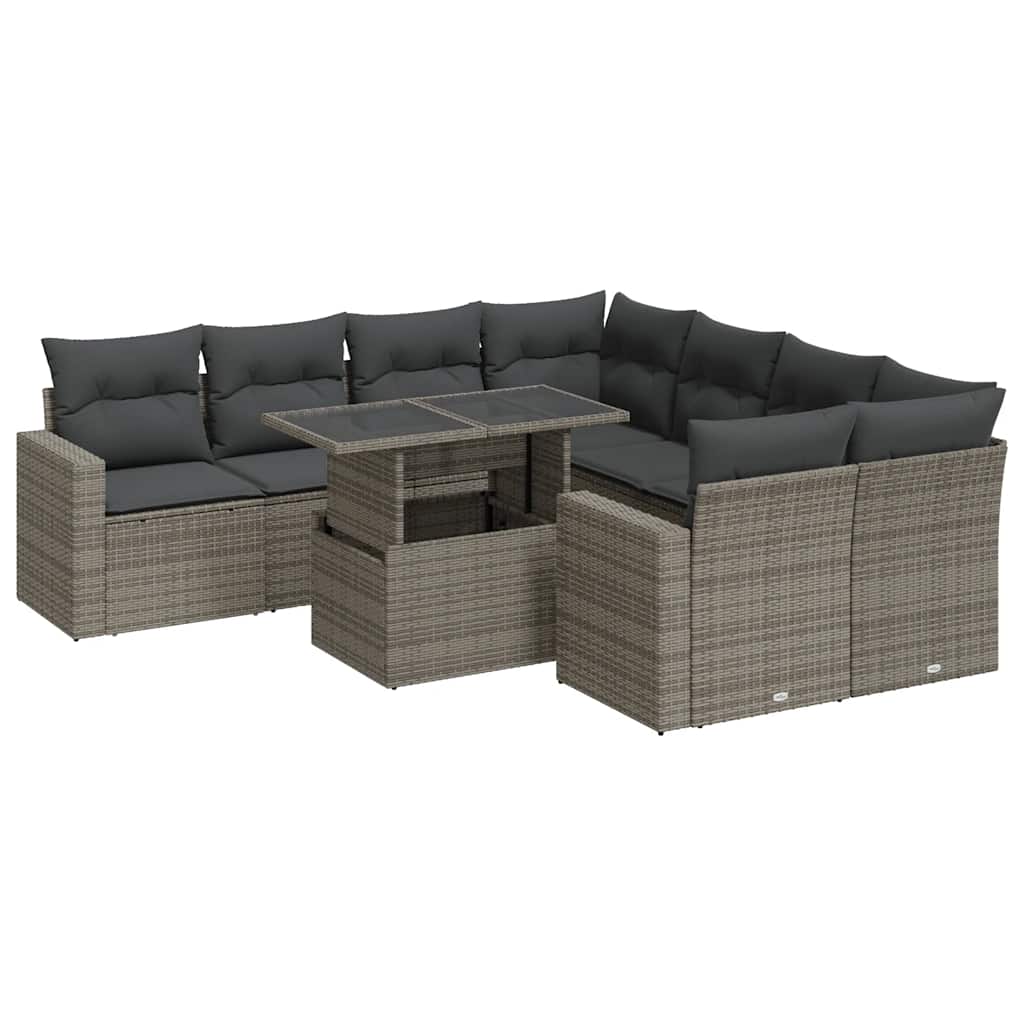 sofasæt til haven 9 dele med hynder polyrattan grå