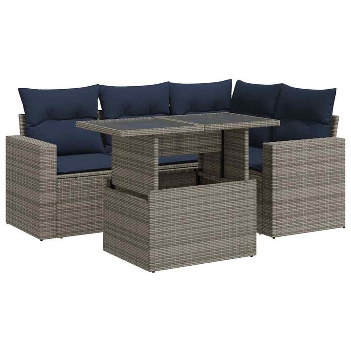 sofasæt 5 dele med hynder polyrattan akacietræ grå