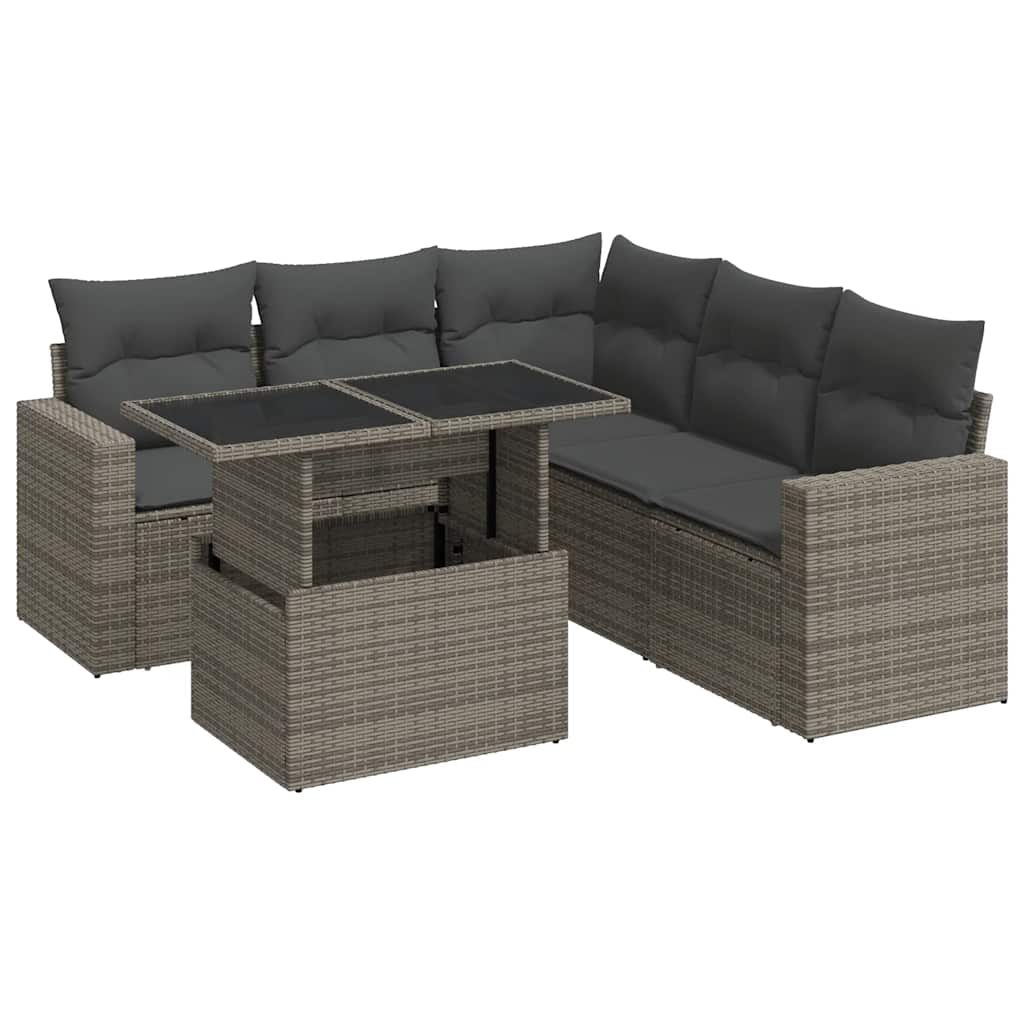 sofasæt til haven 6 dele med hynder polyrattan grå