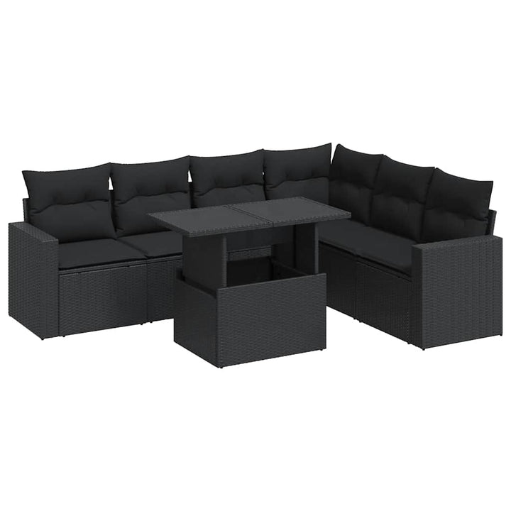 sofasæt til haven 7 dele med hynder polyrattan sort