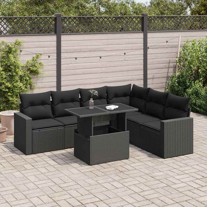 sofasæt til haven 7 dele med hynder polyrattan sort