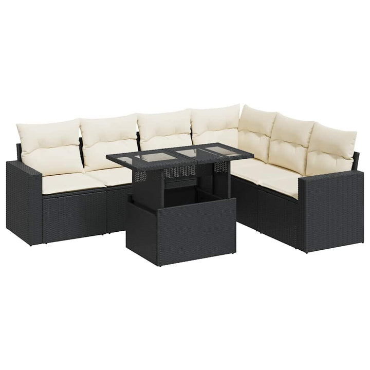 sofasæt til haven 7 dele med hynder polyrattan sort