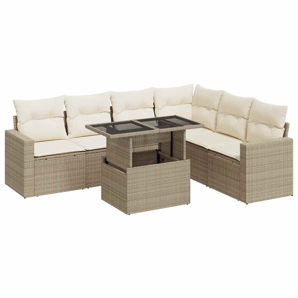sofasæt til haven 7 dele med hynder polyrattan beige