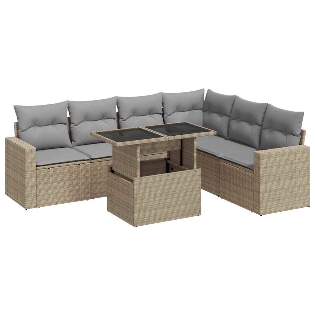 sofasæt til haven 7 dele med hynder polyrattan beige