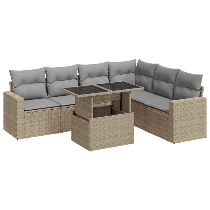sofasæt til haven 7 dele med hynder polyrattan beige