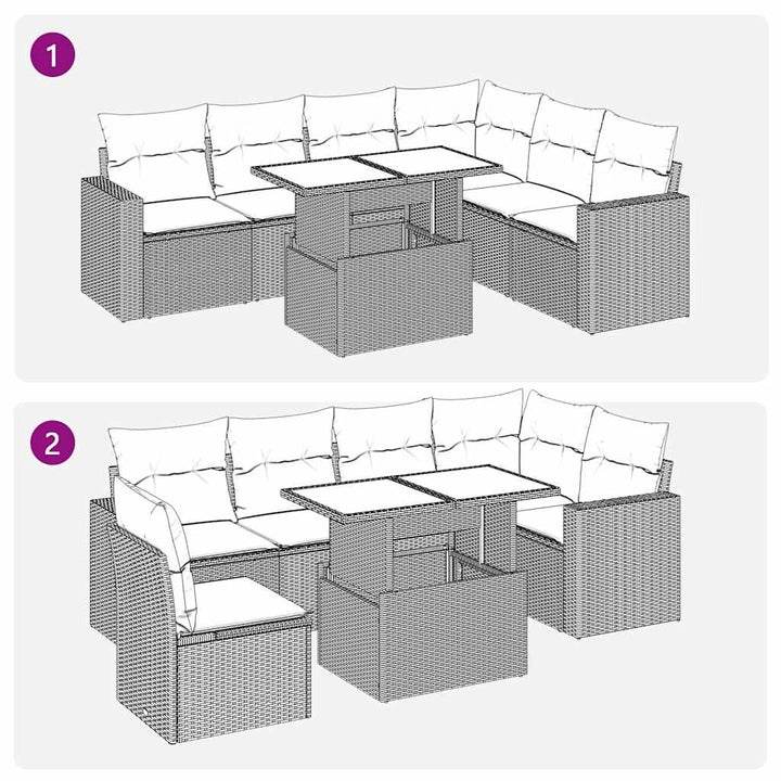 sofasæt til haven 7 dele med hynder polyrattan brun