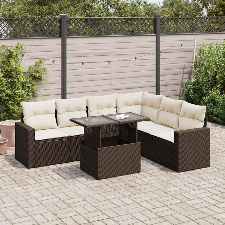 sofasæt til haven 7 dele med hynder polyrattan brun