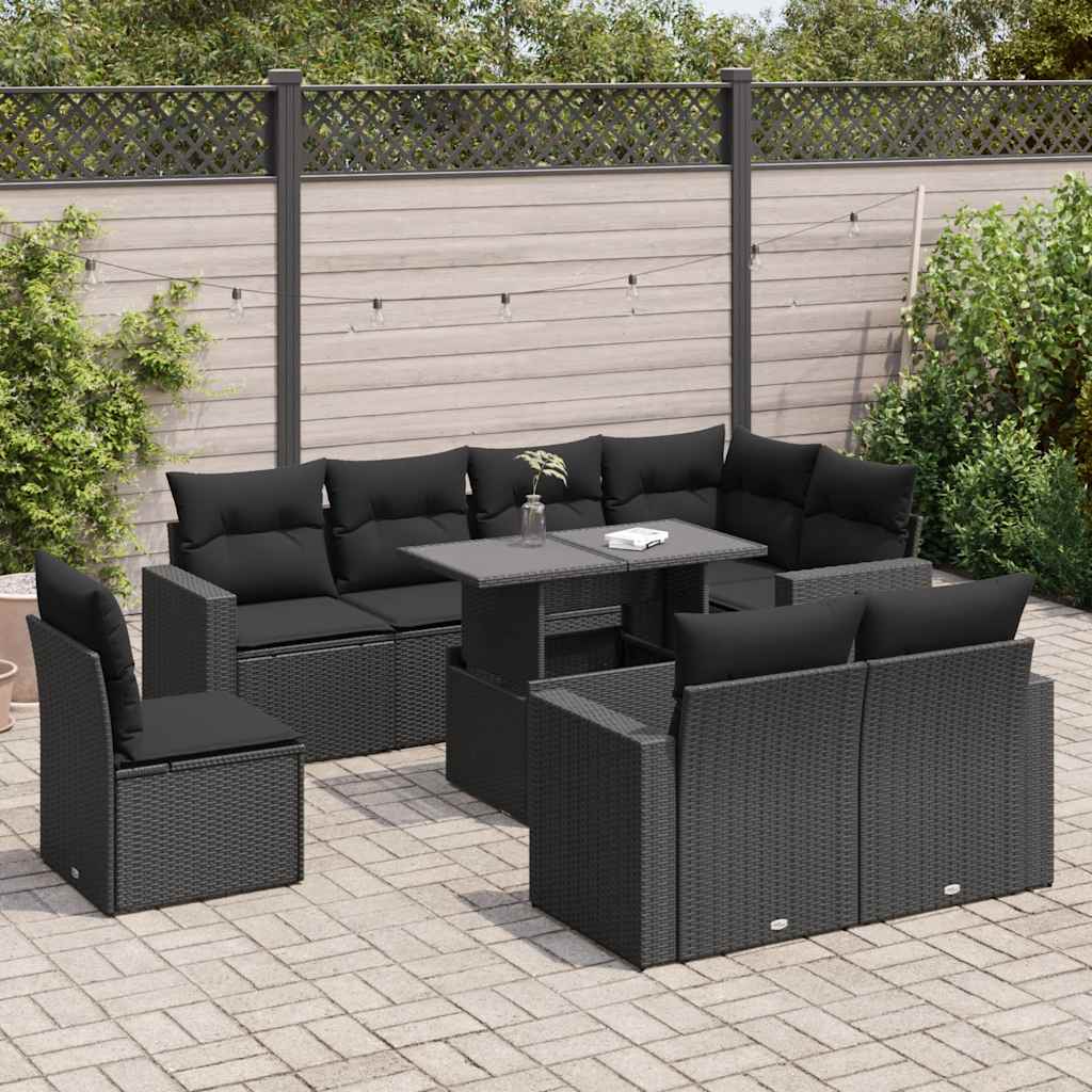 sofasæt til haven 9 dele med hynder polyrattan sort
