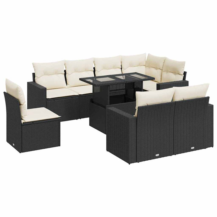 sofasæt til haven 9 dele med hynder polyrattan sort