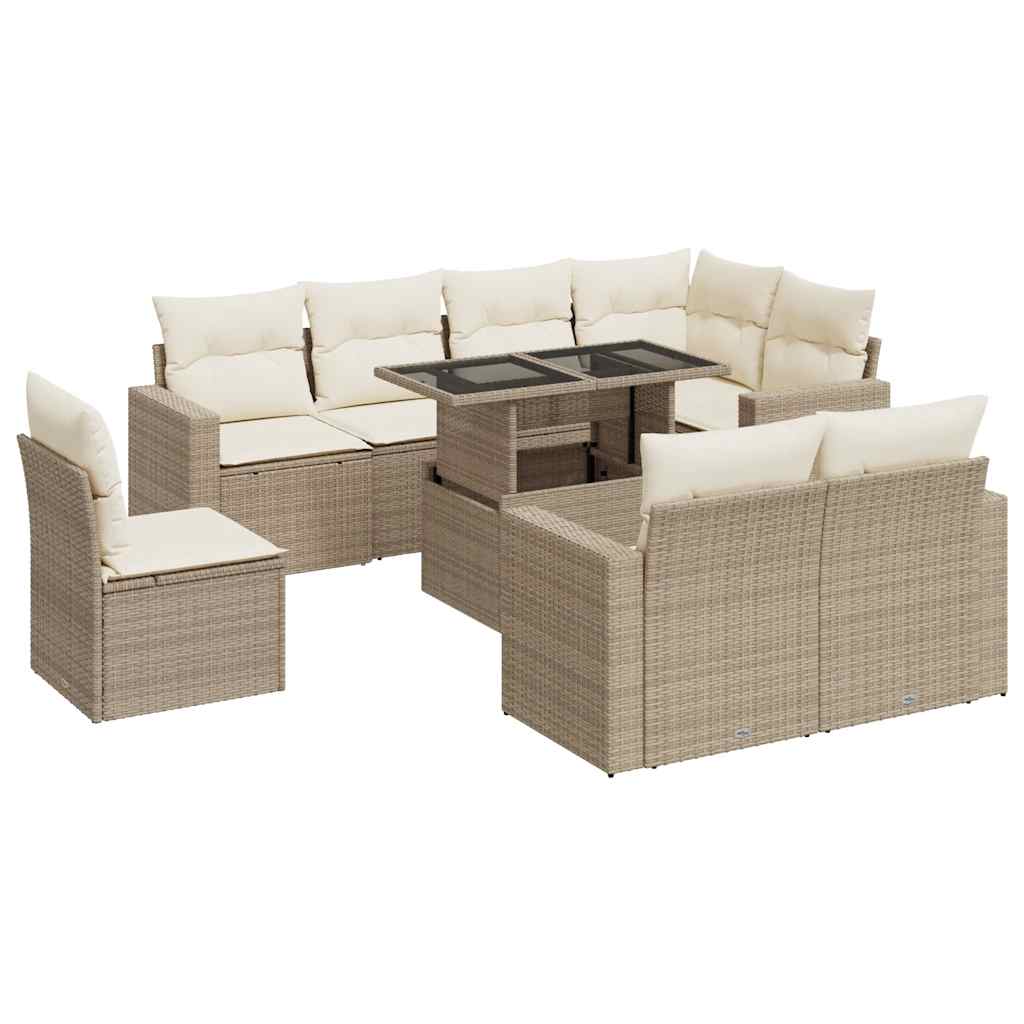 sofasæt til haven 9 dele med hynder polyrattan beige